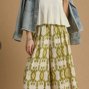Umgee Cream and Green Wide Leg Pants